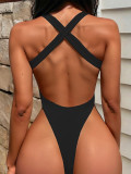 Solid Color Bandage Halter One Piece Swimsuit CASF-6683