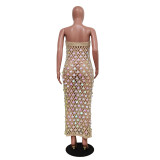 Knitted One-Shoulder Hollow Out Sequin Beach Dress TR-1293