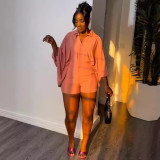 Solid Color Bat Sleeve Shirt Loose Two Piece Set NY-10731