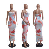 Sexy Print Wrap Chest Tight Maxi Dress QYXZ-9910