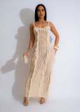 Sunscreen Smocked Knit Beach Long Dress OSM-4451