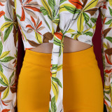 Print Long Sleeve Shirt And Wide Leg Pants 2 Piece Set GMLF-3241