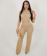 Hollow Out Knits Sleeveless Solid Color Suit TR-1295