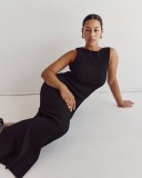 Knits Sleeveless Solid Color Maxi Dress GFQS-1231