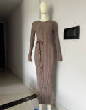Casual Solid Knits Long Sleeve Maxi Dress GFQS-5513