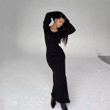 Tie Up Backless Flare Sleeve Maxi Dress GFQS-P0328