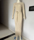 Casual Solid Knits Long Sleeve Maxi Dress GFQS-5513