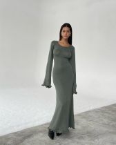 Tie Up Backless Flare Sleeve Maxi Dress GFQS-P0328