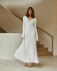 Fashion Knits V Neck Long Sleeve Maxi Dress GFQS-0728-1