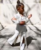 Kids Girl's Buttoned Wide Leg Pants Jacket 3 Piece Set GYAY-M8081