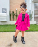 Kids Girl's Long Sleeve Cardigan Coat Pleated Skirt Set GYAY-M8049