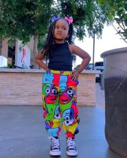 Kids Girl's Fashion Cartoon Graffiti Sleeveless Pants Set GYAY-M8088 