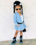 Kids Girl's Long Sleeve Cardigan Coat Pleated Skirt Set GYAY-M8049