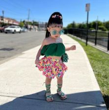 Kids Girls's Wrap Chest Tops And Floral Shorts 2 Piece Set GYAY-M8066 