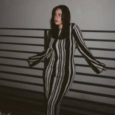 O Neck Long Sleeve Slim Print Maxi Dress GFQS-N6003