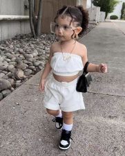 Kids Girl's Wrap Chest Tops Shorts Two Piece Set GYAY-M8067 