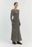 Mesh Stripe Long Sleeve Knits Maxi Dress GFQS-5510