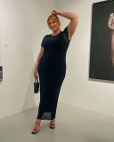 See Through Short Sleeve Slim Knits Maxi Dress GFQS-DCL062