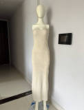 Wrap Chest Solid Color Knits Maxi Dress GFQS-1666