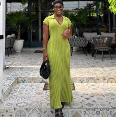 Short Sleeve Lapel Knits Maxi Dress GFQS-1220