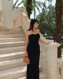 Wrap Chest Solid Color Knits Maxi Dress GFQS-1666
