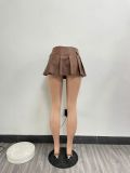 Sexy Solid Zipper PU Leather Pleated Skirt NYF-8167
