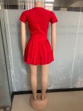 Short Sleeve Knits Sport Two Piece Skirts Set OSM-4411