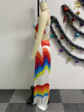 Print Patchwork Backless Hollow Out Maxi Dress NY-10745