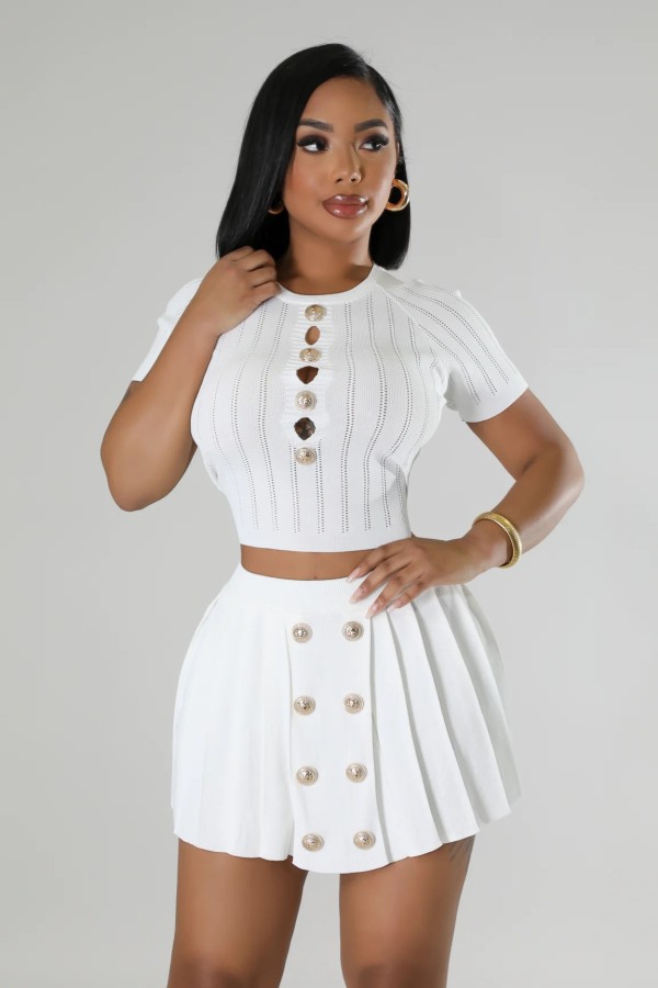 Short Sleeve Knits Sport Two Piece Skirts Set OSM-4411