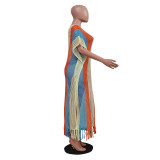 Striped Tassel Knit Beach Maxi Dress TR-1302