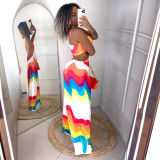 Print Patchwork Backless Hollow Out Maxi Dress NY-10745