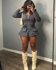 Fashion Denim Pocket Skirts MEM-88564