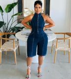 Fashion Denim Sleeveless Zipper Jumpsuit MEM-88558