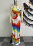 Print Patchwork Backless Hollow Out Maxi Dress NY-10745
