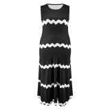 Plus Size Stripe Print Sleeveless Midi Dress GDAM-218370