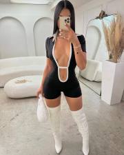Contrast Color Lapel Tight Romper QXLB-10070