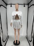 Long Sleeve Backless Tops And Pleated Skirt 2 Piece Set QXLB-10080