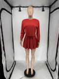 Long Sleeve Backless Tops And Pleated Skirt 2 Piece Set QXLB-10080