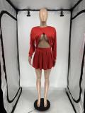 Long Sleeve Backless Tops And Pleated Skirt 2 Piece Set QXLB-10080