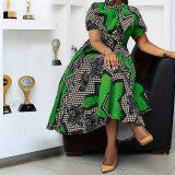 Plus Size Print Short Sleeve Maxi Dress GDAM-102