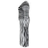 Plus Size Irregular Stripe Long Sleeve Maxi Dress GDAM-218368