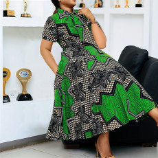 Plus Size Print Short Sleeve Maxi Dress GDAM-102