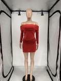 Mesh Splicing Off Shoulder Tops Skirt Two Piece Set QXLB-10079 