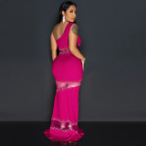 Hot Drill Solid Patchwork Maxi Dress CYA-901116