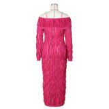 One Shoulder Long Sleeve Wave Pattern Maxi Dress ZSD-0654