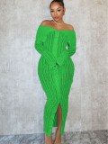 One Shoulder Long Sleeve Wave Pattern Maxi Dress ZSD-0654