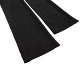 Black Ribbed Heart Hot Drill Two Piece Pants Set LSD-1950
