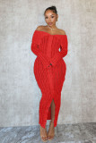 One Shoulder Long Sleeve Wave Pattern Maxi Dress ZSD-0654
