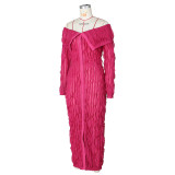 One Shoulder Long Sleeve Wave Pattern Maxi Dress ZSD-0654