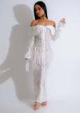 One Shoulder Long Sleeve Wave Pattern Maxi Dress ZSD-0654